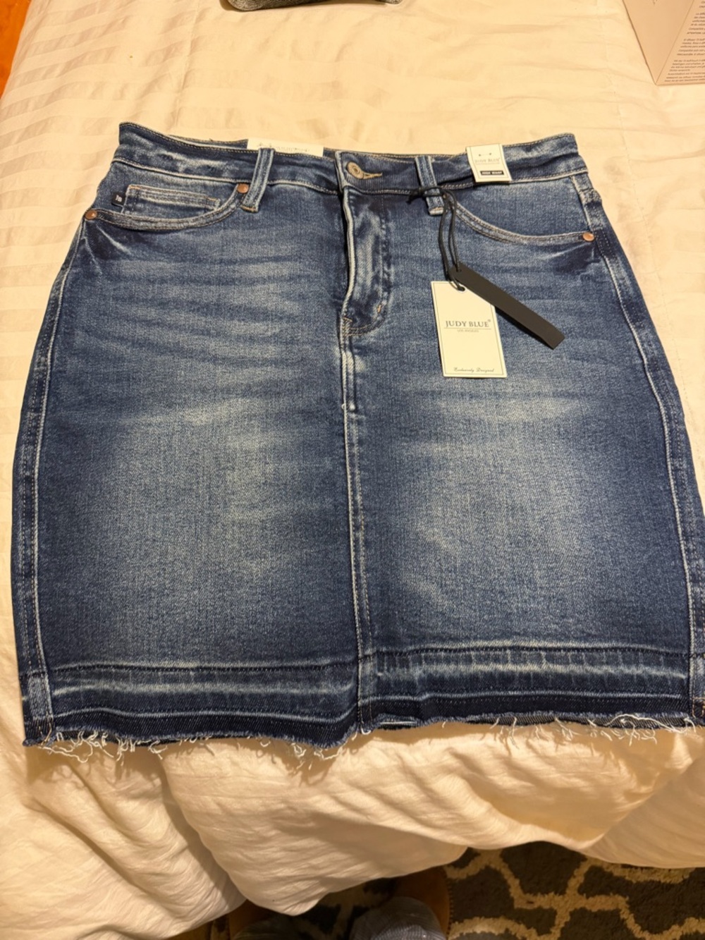 Judy Blue Medium Wash Denim Pencil Skirt with Frayed Hem